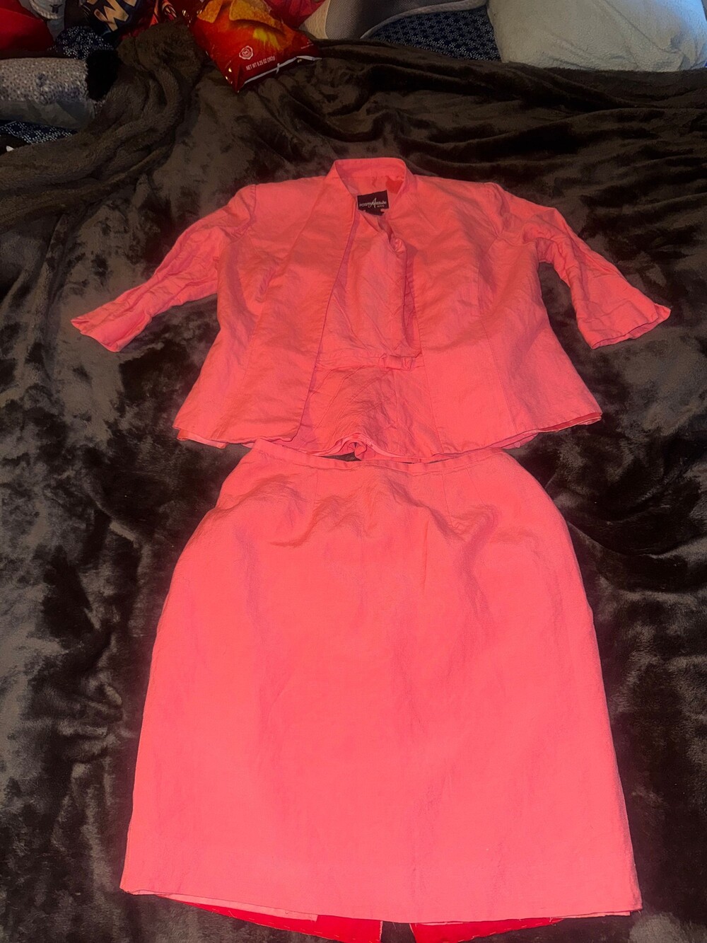 Vintage Positive Attitude 3 Piece Skirt Suit Size 8 Pink Polyester Cotton